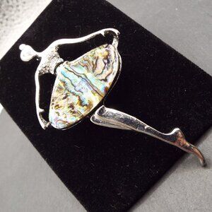MODERN & STYLIZED SILVERY DANCER BALLET DANCER WITH FAUX ABALONE SKIRT PIN D1
